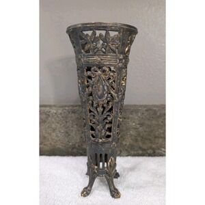Rare Antique Vintage Victorian Pairpoint  Quadruple Metal Vase Art Deco Floral